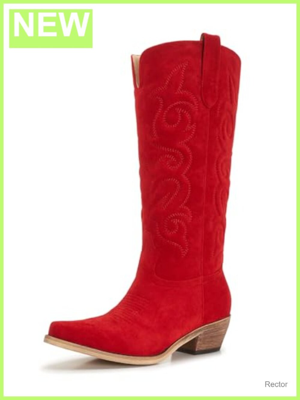 Faux Suede Cowboy Boots Women Wide Calf Embroidered Knee High Western Snip Toe